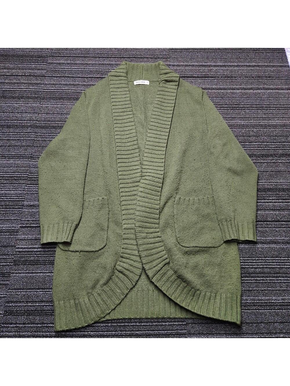 Grace Karin Olive Green Chunky Knit Open Front Cardigan Sweater Womens